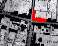The Ragged Staff in 1718 shown in red [X1/97/5]